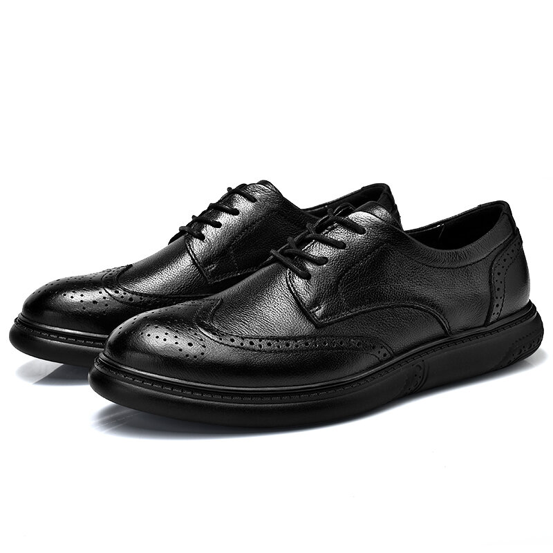 High-end leather shoes men's leather business formal wear youth black trend soft sole casual groom wedding shoes