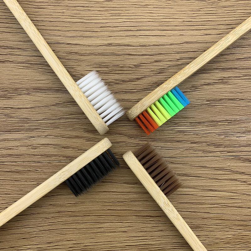 8-Pack Colorful Natural Bamboo Toothbrush Environment Wooden Rainbow Bamboo Toothbrush Oral Care Soft Bristle Wholesale