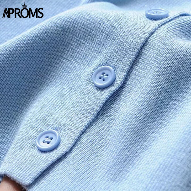 Aproms Candy Color Buttons Knitted Cardigans Women Autumn Red Long Sleeve Cropped Sweaters Female Casual Short Cardigan 2020