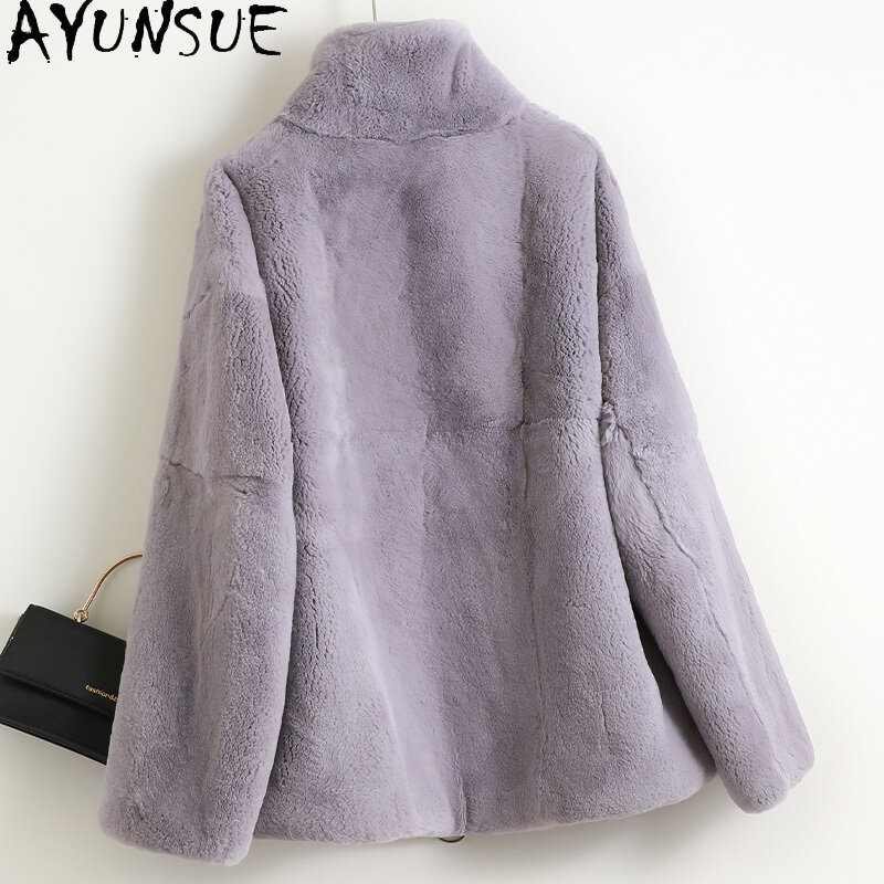 AYUNSUE Warm Thick Real Rex Rabbit Fur Coat Female Winter 2021 Short Casual Fur Jacket Women's Fur Coats Jaqueta Feminina Gxy525