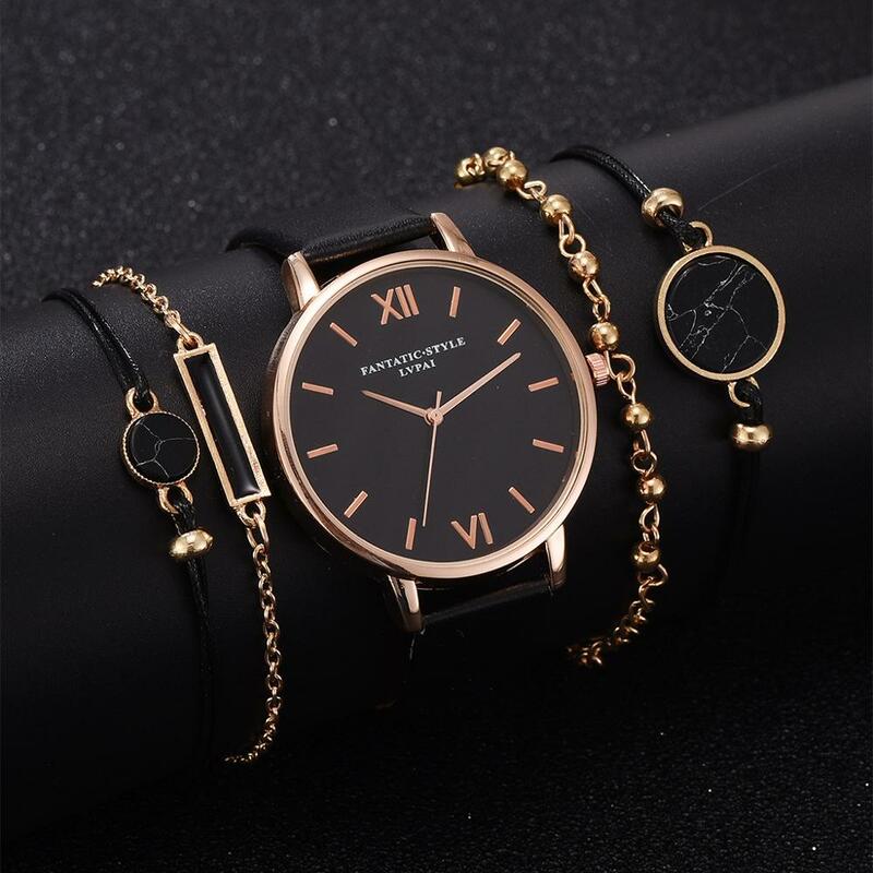 Набор часов для женщин 5 шт. Женские кварцевые наручные часы кожаный браслет роскошные часы повседневные Relogio Femenino подарок для девушки