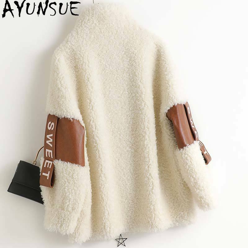 Ayunsua jaqueta feminina curta de lã, casaco feminino casual gxy367 100% real para outono e inverno 2021