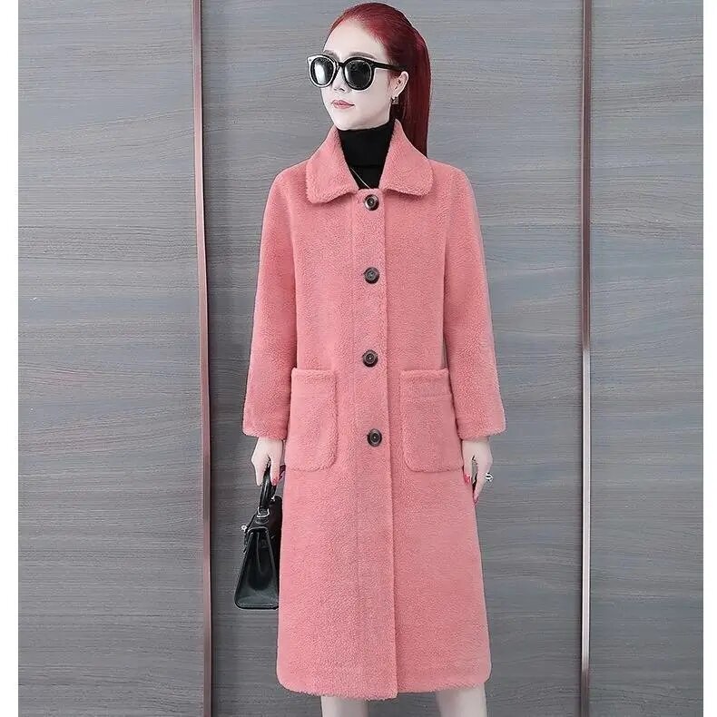 여성용 양모 모직 코트, 두꺼운 중간 길이 재킷, 양모 전단 코트, 루즈 여성 코트, 겨울 2023, 신상