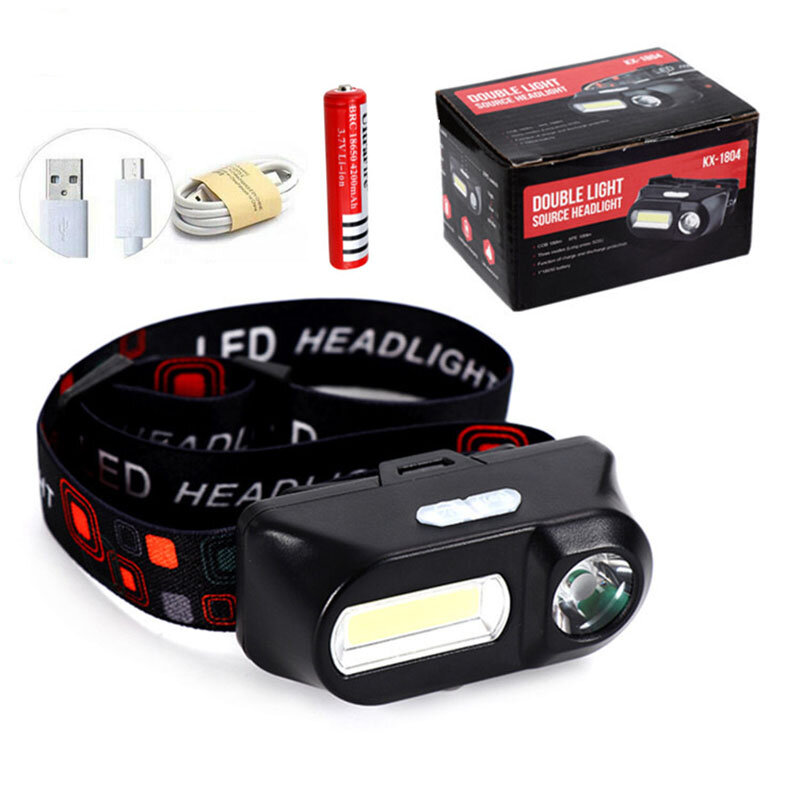 Linterna frontal de faro LED COB, linterna frontal recargable USB integrada 18650, linterna para Camping, senderismo, pesca nocturna