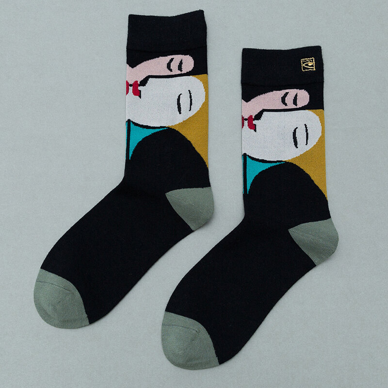 Meias femininas meio tubo maré rua 2021, versão japonesa e coreana de algodão arte criativa meias tendência atacado