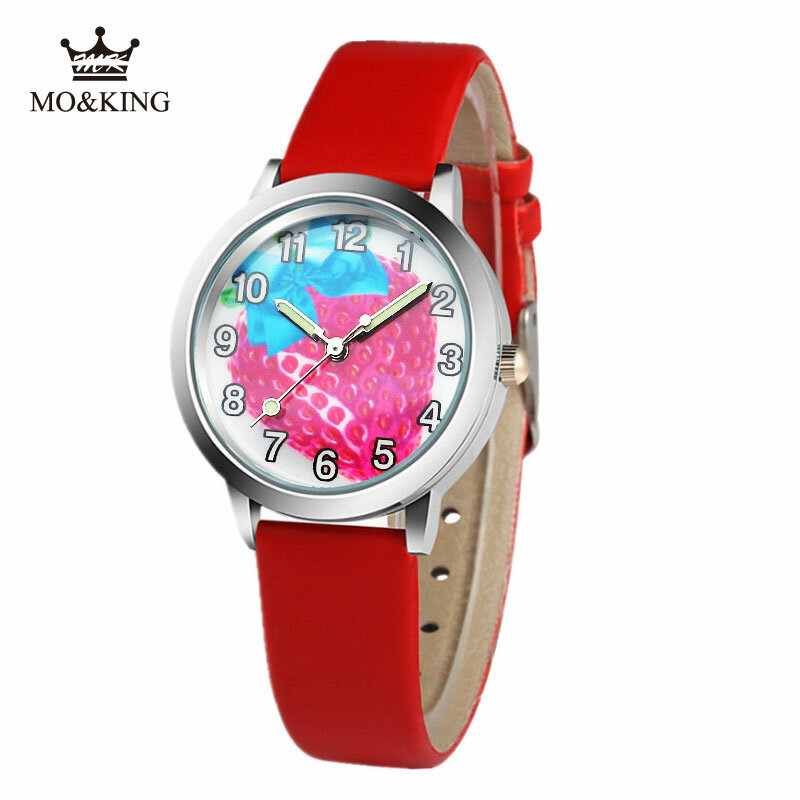 Новый продукт, креативный дизайн, детские часы, Детские милые Мультяшные часы с клубничным циферблатом, светящиеся кварцевые часы для девочек, Relogio Menino