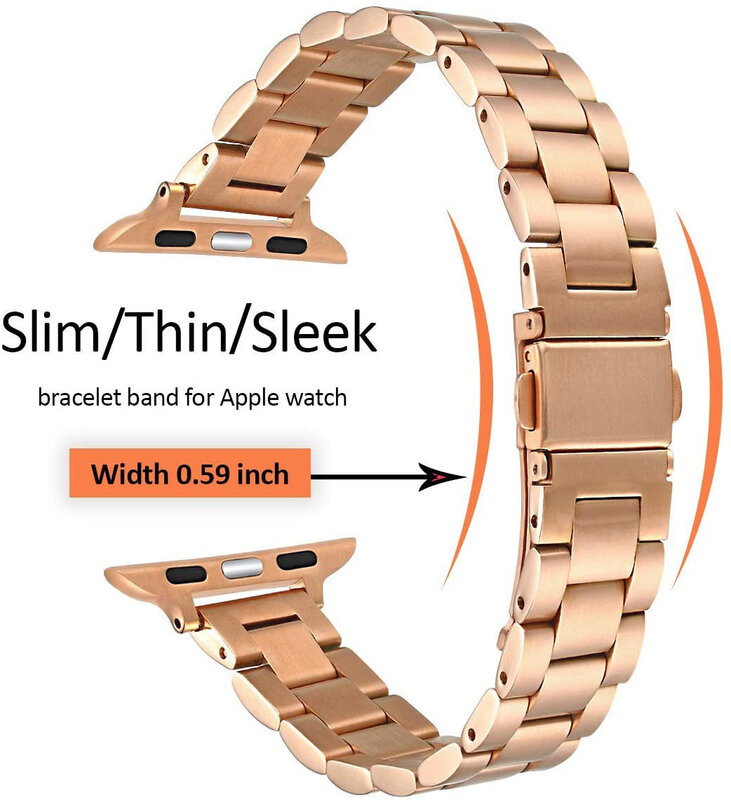 Bracelet métallique en acier inoxydable pour Apple Watch, 44mm 42mm, Bracelet à maillons Ultra fins, pour iWatch série 6 SE 5 4