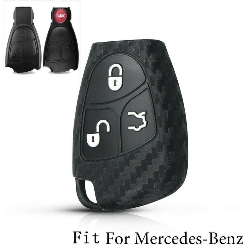 Penutup Kunci Mobil Silikon Lunak Pola Serat Karbon 3 Tombol untuk Mercedes Benz W203 W204 W211 B C E ML S CLK CL Casing Penutup Kunci