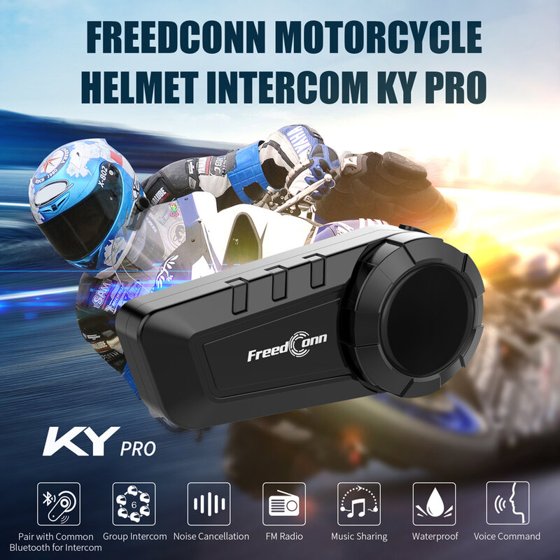 Freedconn KY Pro citofono Moto Bluetooth casco auricolare BT 5.0 cuffie 6 piloti 1000M Moto gruppo interfono impermeabile