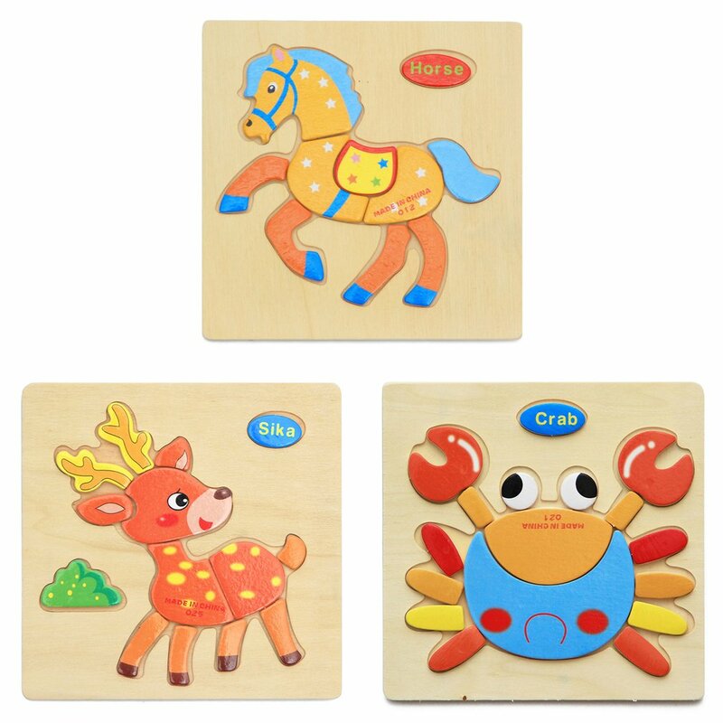 3 pz/set cartone animato in legno per bambini animali Puzzle tridimensionali traffico frutta Puzzle bambini giocattoli educativi precoci