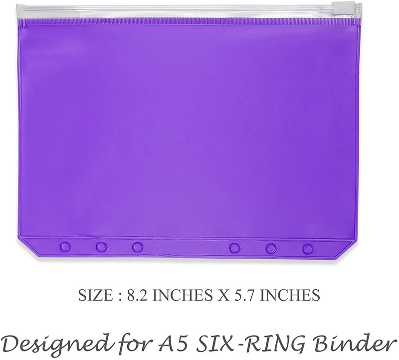 12 Pieces A5 Binder Pockets Colorful 6 Hole Cash Envelopes for A5 Notebook Loose Leaf Bags, Waterproof PVC Document Filing Bags