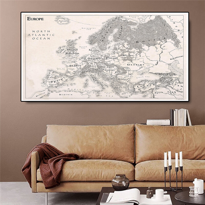 Prosta Retro europa mapa włóknina płótno malowanie 150x100cm plakat artystyczny na ścianie biura dekoracji ścian szkolnych