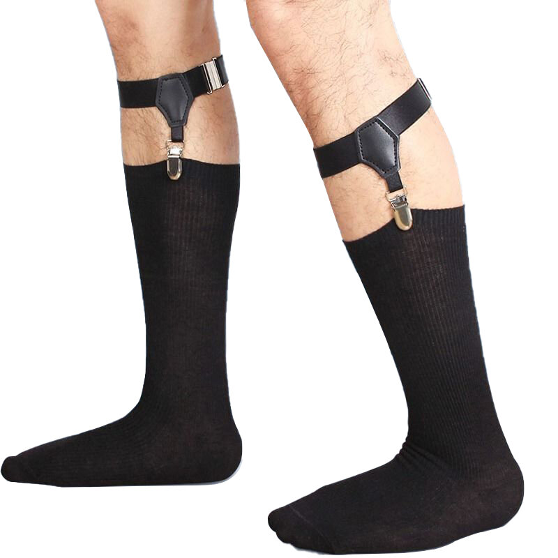 2Pcs ชายสีดำถุงเท้า Garters เข็มขัดปรับยืดหยุ่นถุงเท้า Suspenders วงเล็บผู้ถือ Non-Slip เป็ด-ปากคลิปถือ