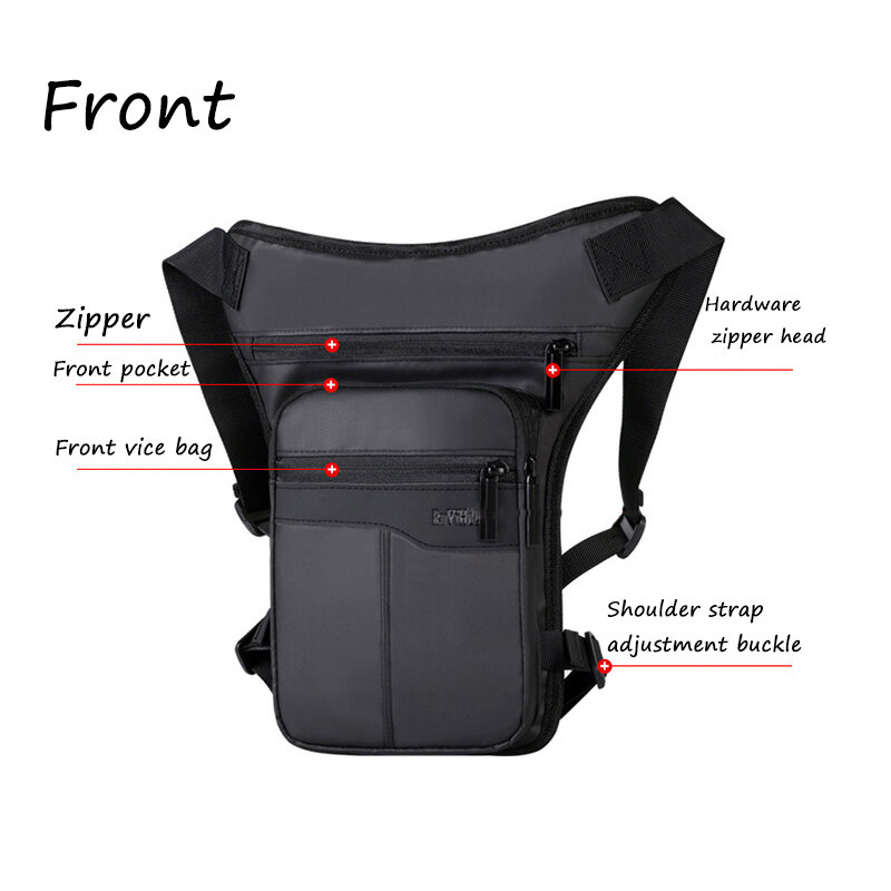 Casual Motorcycle Drop Leg Bag Hip Bum Fanny Pack Waterproof Side Bags For Men Outdoor Riding Travel Bike Waist Bag   Black