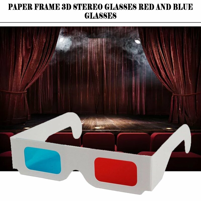 Gafas de papel Anaglyph 3D, cristal rojo/azul para vídeo de película EF, 10 unidades por lote