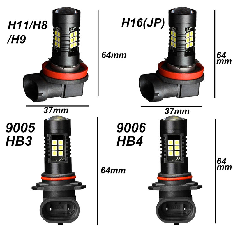 2 قطعة H8 H11 LED أضواء الضباب سيارة لمبات 9005 HB3 9006 HB4 H16JP Led مصباح السيارات يوم القيادة السوبر مشرق 1200LM 6000K الأبيض 12 فولت