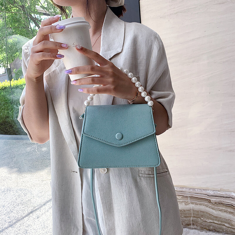 Perle Design PU Leder Umhängetaschen Für Frauen 2020 Mini Schulter Einfache Tasche Weibliche Mode Handtaschen und Geldbörsen