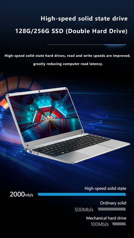 KUU 14.1 inch For Intel N3450 8GB DDR4 RAM 256GB SSD Notebook IPS Laptop Full Layout Keyboard additional Sata 2.5 port