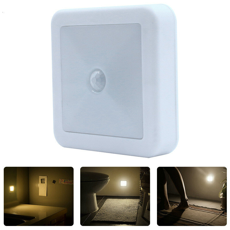 Luz LED de noche con Sensor de movimiento inteligente, luz de baño con batería, lámpara de cabecera de WC para pasillo de habitación, luz de baño