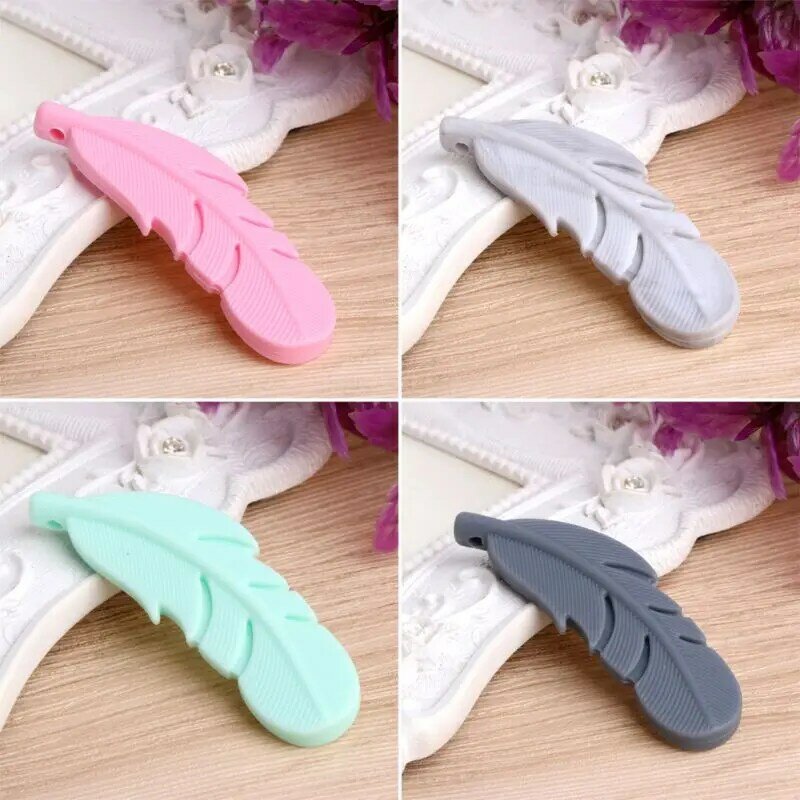 Nursing Feather Pendant Baby Teether Silicone Soother Chew Toy Teething Necklace 