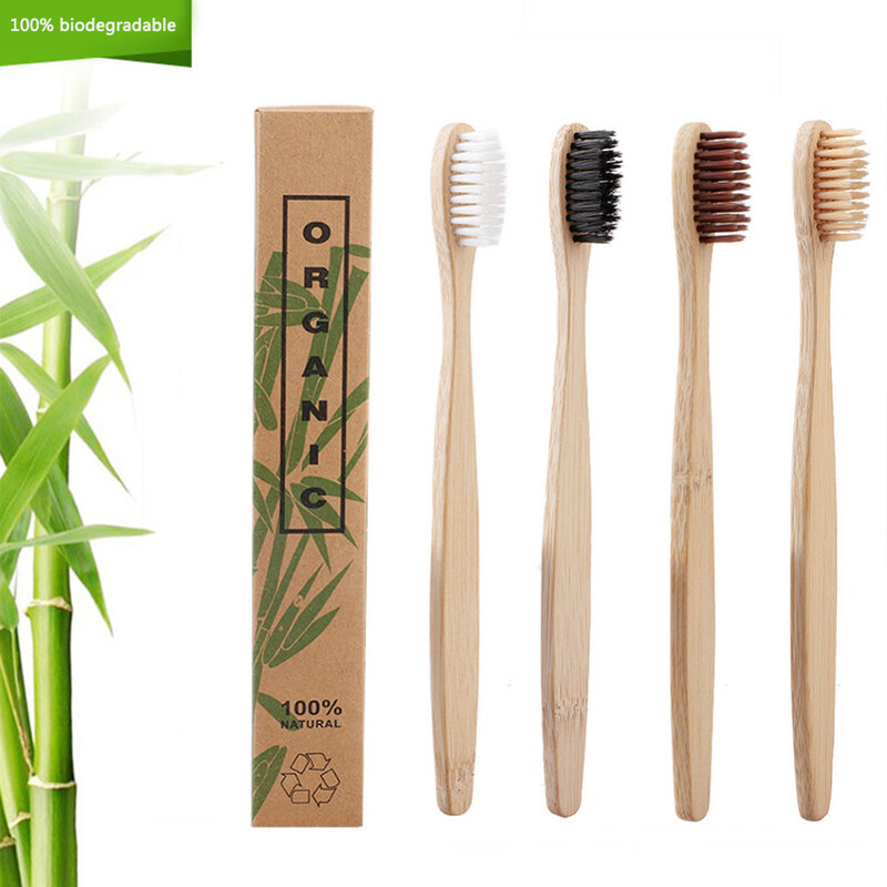 50 pçs escova de dentes de bambu ambiental carvão vegetal + caso baixo carbono macio escovas de dentes cerdas punho madeira escova de dentes
