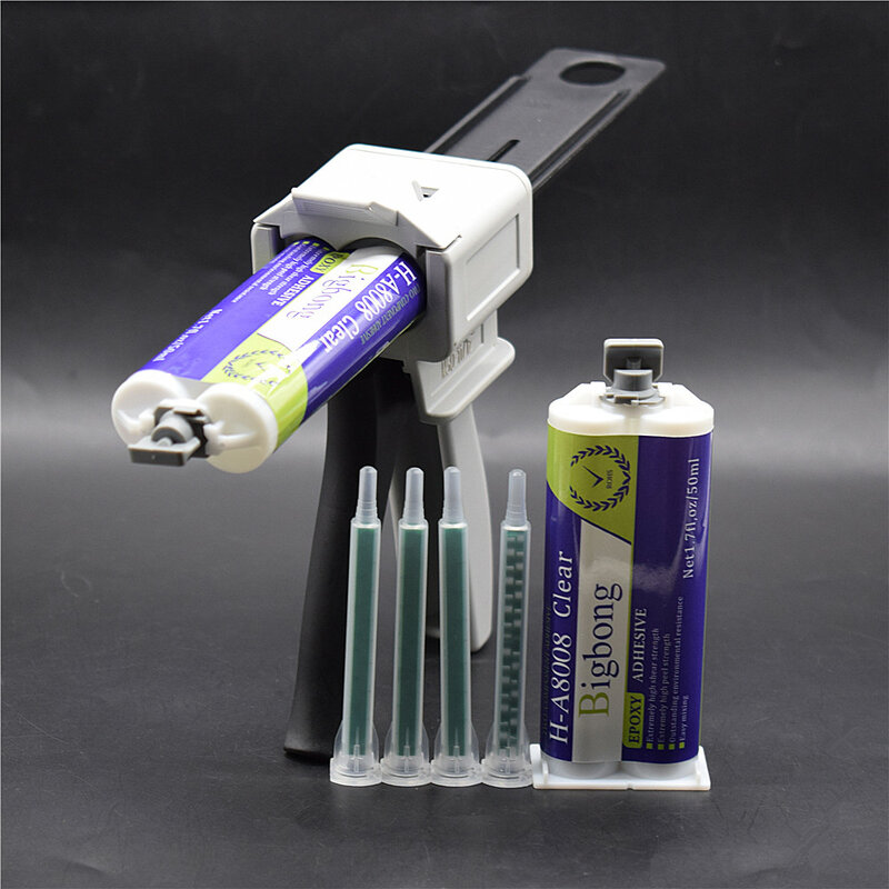 2pcs 50ml 1:1 AB Glues Transparent Epoxy Adhesives Glue and 4pcs Static Mixing Nozzle with 1:1 Manual Caulking Gun 50ml Glue Gun