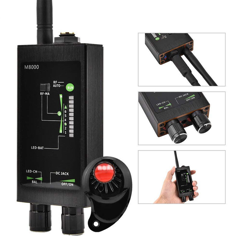 M8000 라디오 안티 스파이 감지기 GSM RF 신호 자동 추적기 감지기, GPS 추적기 파인더 버그, 긴 자석 LED 안테나 포함