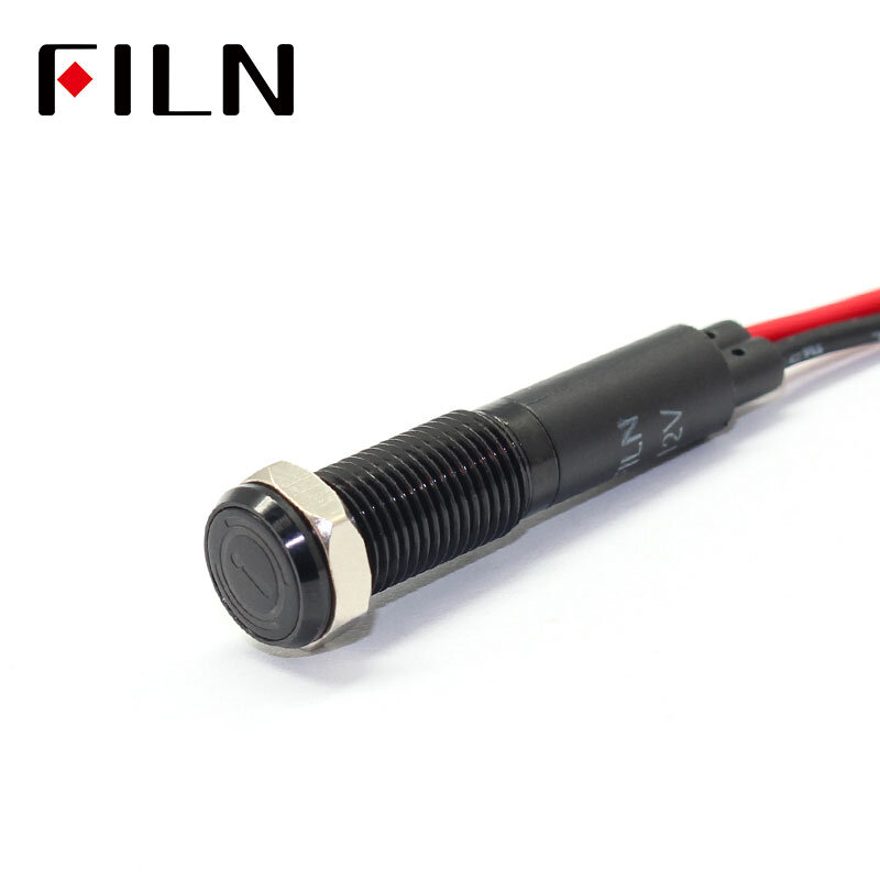 Indicateur Lumineux LED avec Câble de 20cm, Boîtier Noir, Rouge, Jaune, Blanc, Bleu, Vert, 12V, 8mm