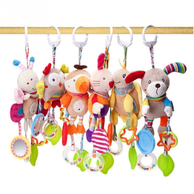 Cute Newborn Soft Plush Crib Stroller Baby Toys 0-12 Months Bed Stroller Cartoon Animal Hanging Rattle Doll Educational Toy Gift
