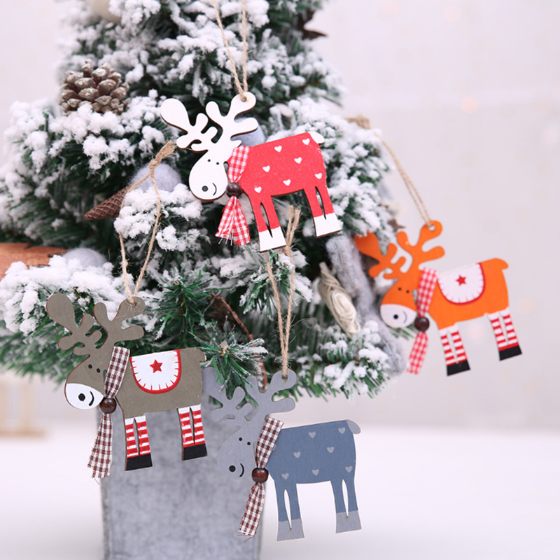 Colgante de decoración de madera para niños, adorno para árbol de Navidad de alce, regalo de Navidad de Año Nuevo, novedad de 2021