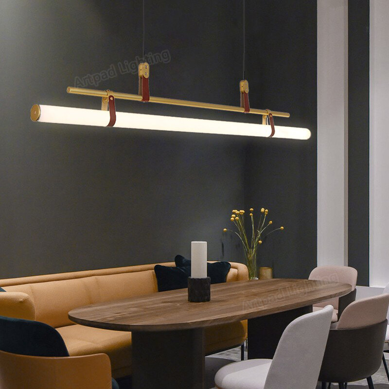 Lampadario europeo moderno minimalista lungo striscia Bar lampada da tavolo sala da pranzo decorazione nera fredda semplice luce da ufficio
