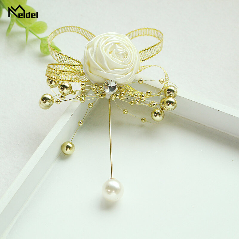 Meldel Groom Boutonniere Flower Mens Corsage Brooch Fake Pearl Girl Corsage Wedding Planner Supplies Prom Party Meeting Decor