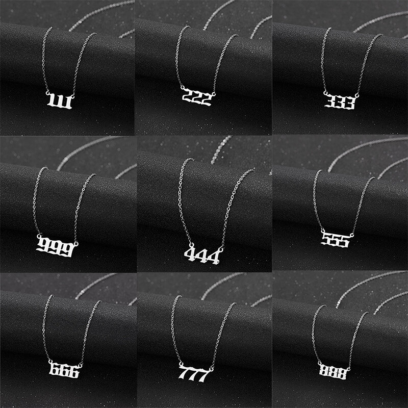 Colliers en acier inoxydable avec chiffres porte-bonheur, pendentif, bijoux, 111, 222, 333, 444, 555, 777, 888, 999, 666 000