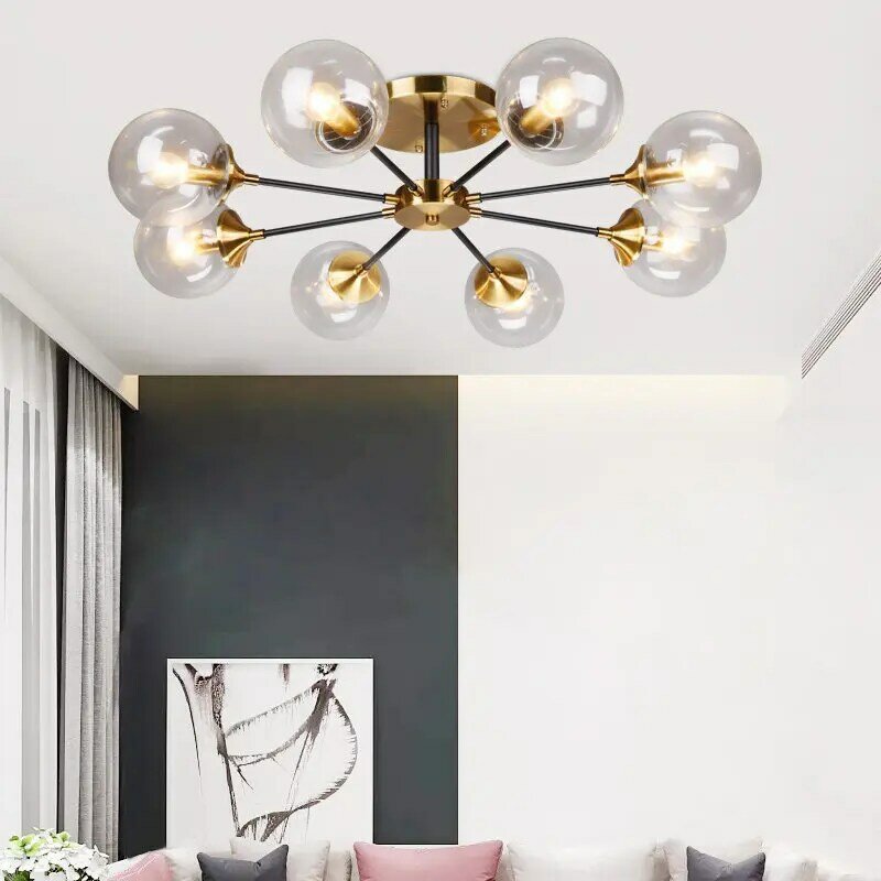 Lámpara de techo LED E27 de estilo nórdico, Bombilla de cristal transparente/gris ahumado para cocina, sala de estar, comedor y dormitorio