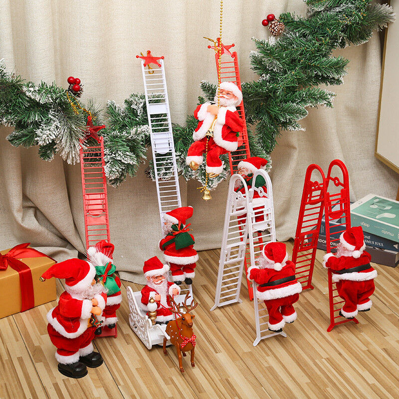 Dekorasi Pohon Natal Mainan Memanjat Tangga Elektrik Santa Klaus Mainan Musik Rusa untuk Pesta Anak-anak Hadiah Natal Selamat Tahun Baru