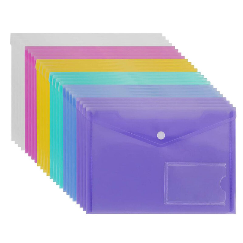 5 sztuk A5 Poly koperta Folder z przyciskiem zatrzaskowym wyczyść wodoodporny plastikowy dokument Protector dla School Home Office organisation
