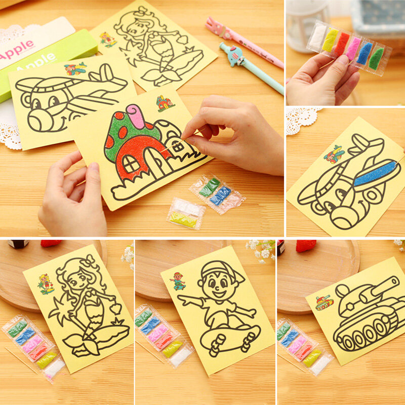 Kreatywny DIY piasek malowanie dzieci zabawki Montessori dzieci rzemiosło Doodle kolor piasek zdjęcia artystyczne rysowanie papier edukacyjne zabawki