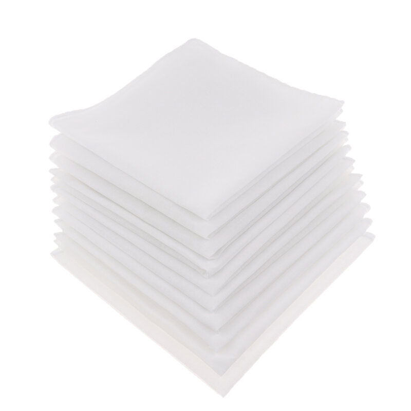 10pcs Pure   Cotton White Handkerchiefs Women Men Hanky Hankies Kerchiefs
