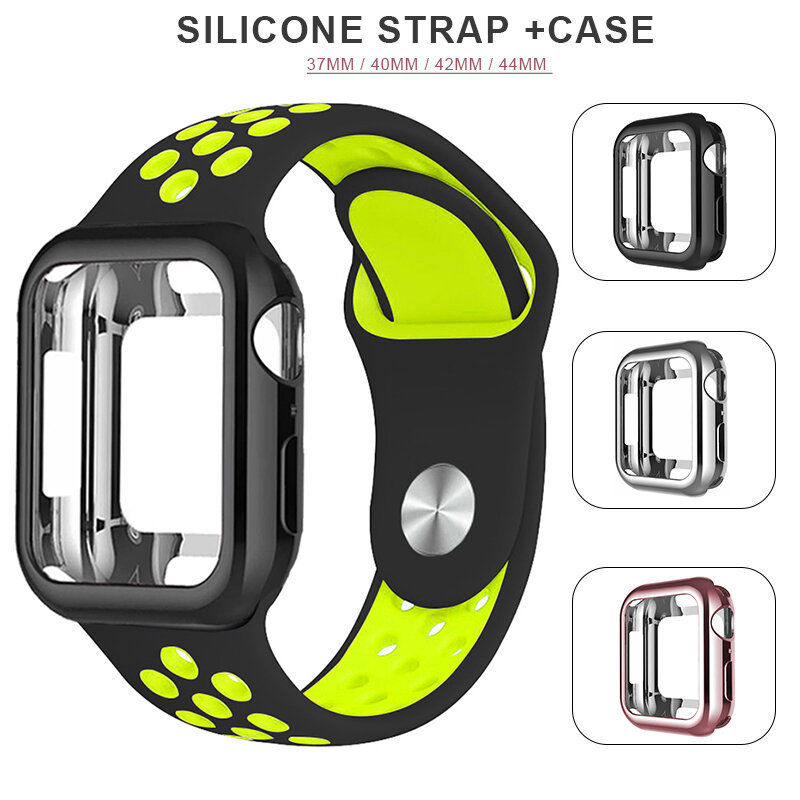 Pulseira de silicone esporte + caso aplicar para apple watch 5 4 3 2 1 série 38mm 42mm banda para iwatch 40mm 44mm pulseira acessórios de pulso
