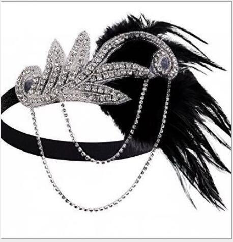 1920 z pałąkiem na głowę rekwizyty kostiumowe akcesoria do kostiumów Charleston Nude Flapper Headpiece Great Gatsby feather zroszony łańcuch z pałąkiem na głowę