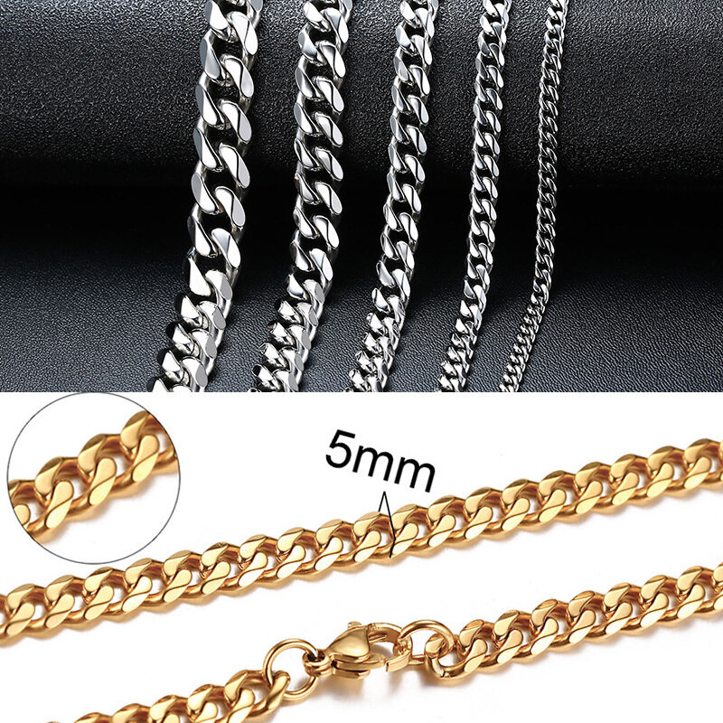Vnox-Collar de cadena cubana para hombre y mujer, gargantillas de cadena de eslabones curvos de acero inoxidable Punk básico, Collar de Metal sólido de Color dorado Vintage