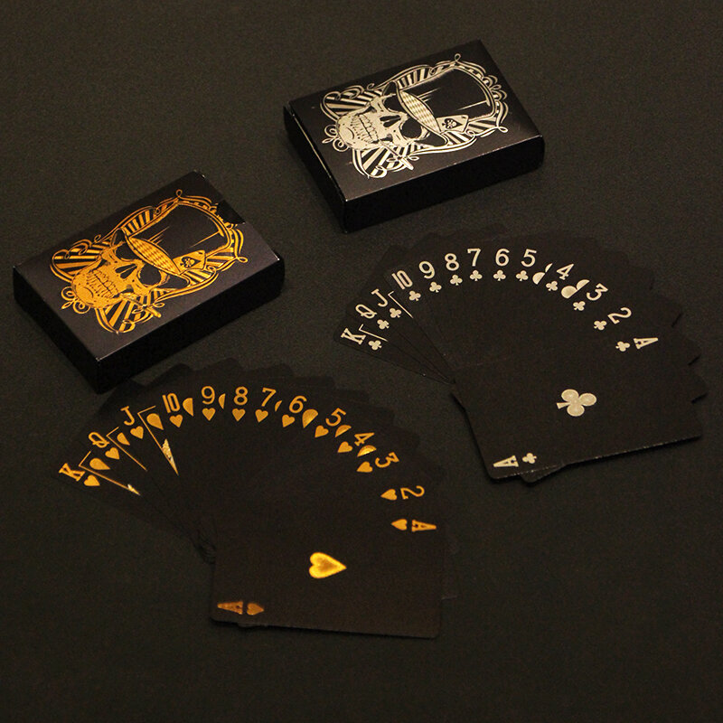 해골 블랙 골드 포커 24K 골드 플레이 카드, 방수 부드러운 엔터테인먼트 보드 게임, 금박 포커, 음주 파티 게임 선물
