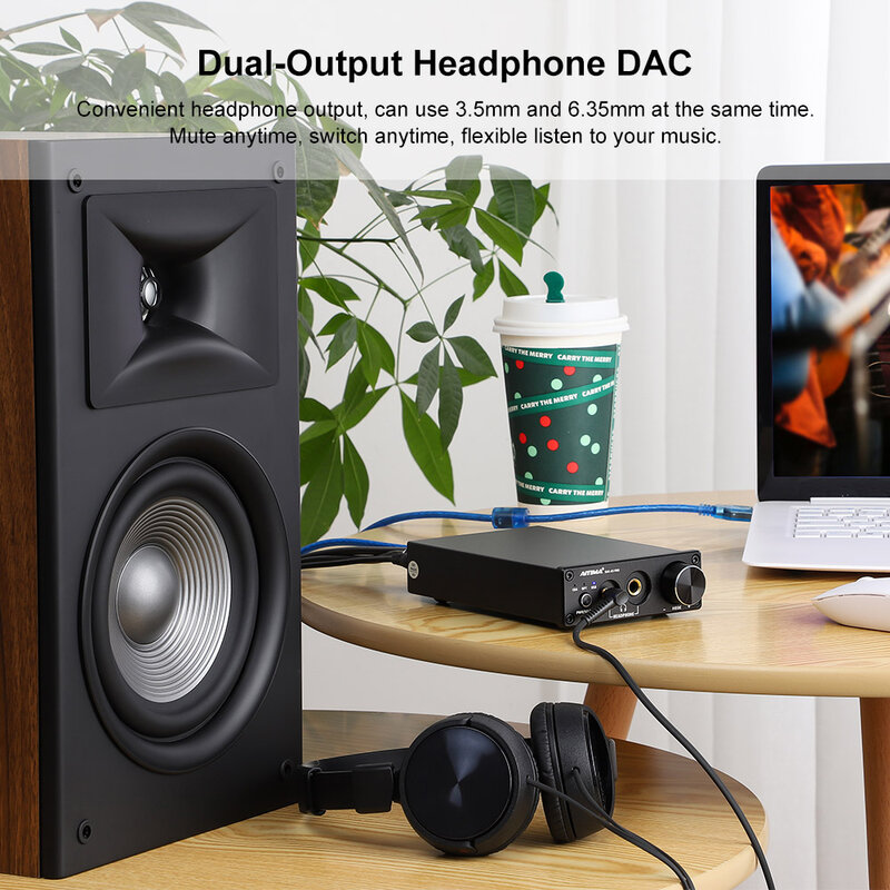 Dekoder Audio Stereo Mini, Amplifier Headphone USB DAC, adaptor Digital ke Analog penguat penguat Audio koaksial/optik