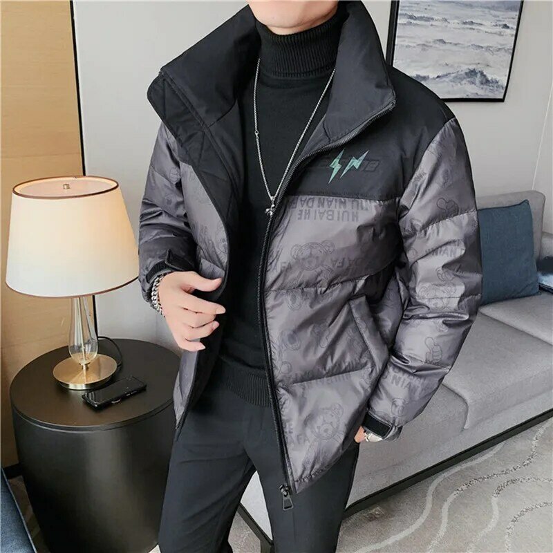 Мужская модная осенне-зимняя Толстая теплая куртка на 90% сером утином пуху, Мужская одежда, повседневные мужские пальто с воротником-стойкой