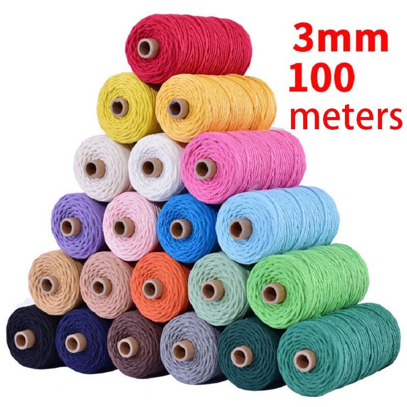 Cuerda de algodón hecha a mano para decoración del hogar, hilo de macramé trenzado de 3mm, 100% colores, suministro de decoración para boda, 110 yardas