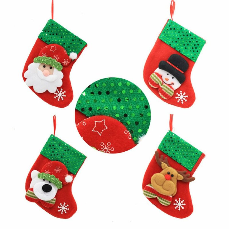 New Year Christmas Stocking Sack Xmas Gift Candy Bag Christmas Decorations Small Size Home Sock Christmas Tree Decor