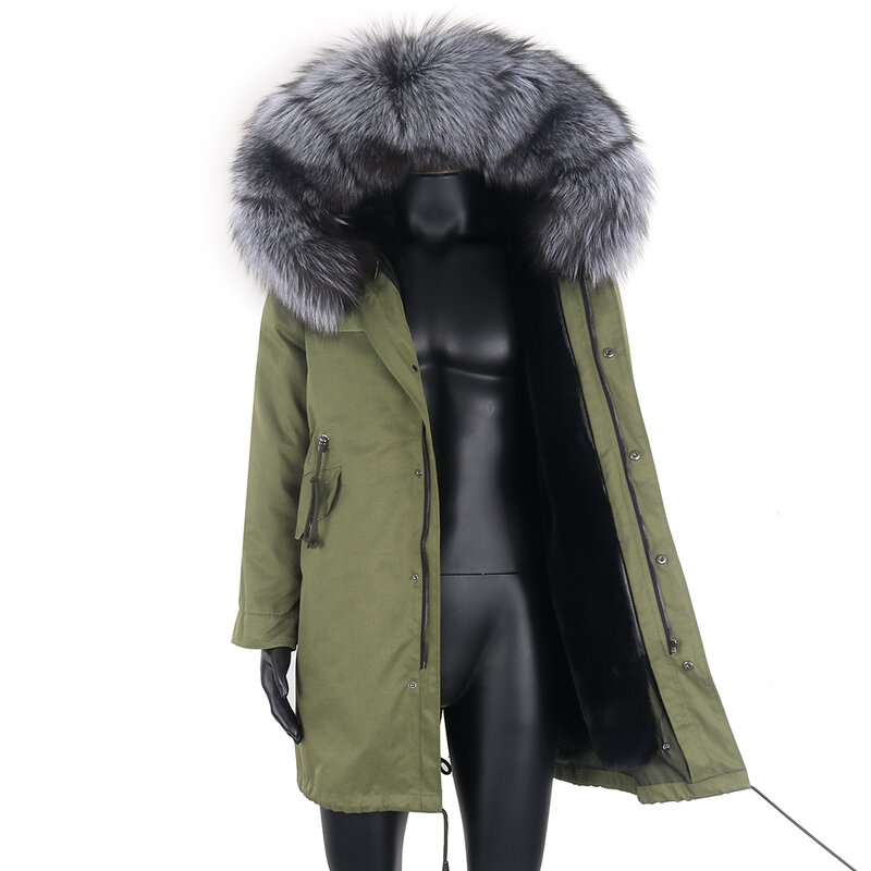 2021ชายฤดูหนาว Parka ขนสัตว์จริงจริงฟ็อกซ์ขนสัตว์ Warm Faux กระต่าย Fur Liner Hooded Parka ที่ถอดออกได้ Outwear