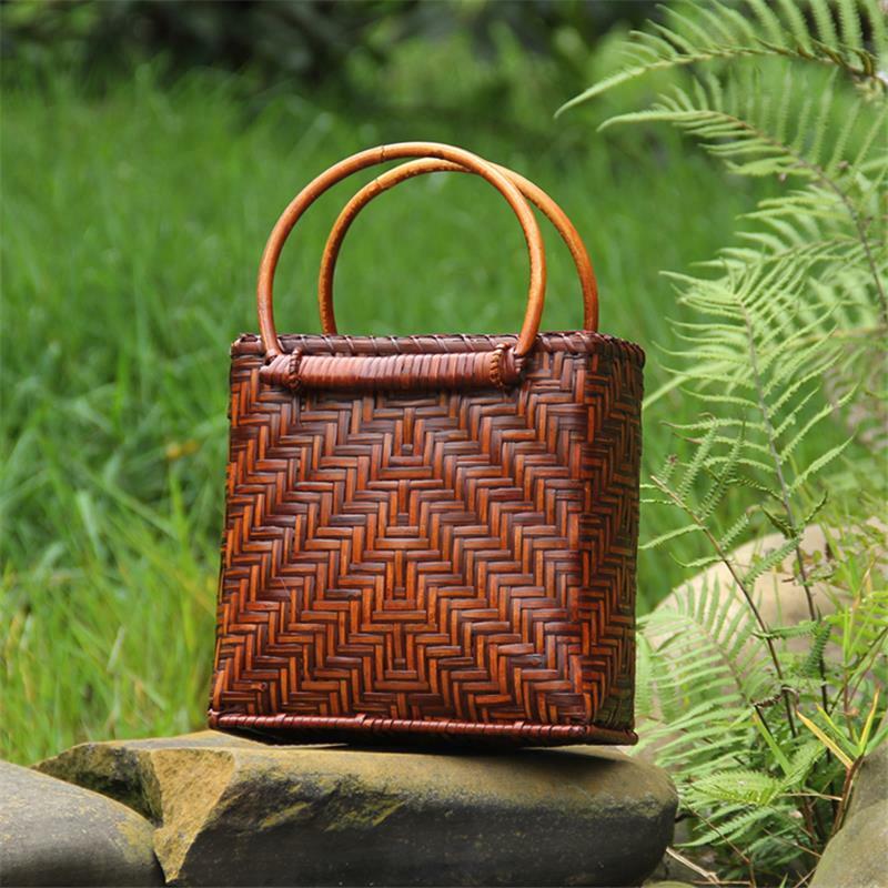 Bolsa de bambú tejida hecha a mano, bolso Retro japonés de 21x18CM, para almacenamiento de Ceremonia de té juvenil literario, a6108