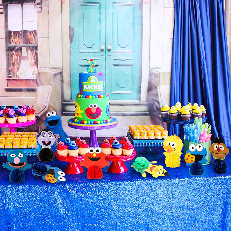 Centro de mesa de nido de abeja de sésamo, decoración de monstruo, suministros de fiesta temática, accesorios de fotomatón para cumpleaños de niños, 7 piezas