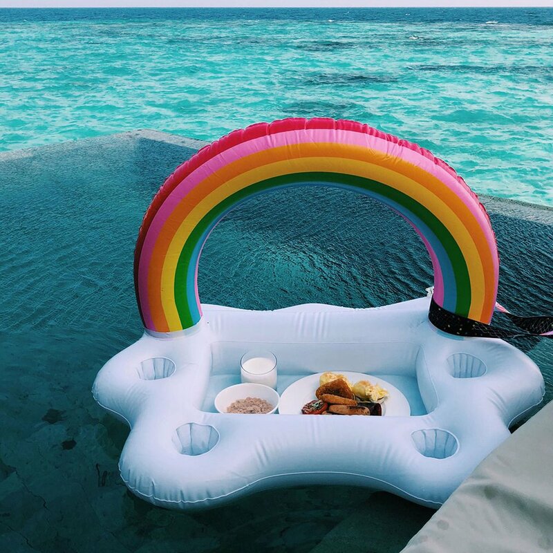 Verano fiesta cubo nube Arco Iris portavasos inflable piscina flotador cerveza beber enfriador Mesa Bar bandeja playa natación anillo regalo